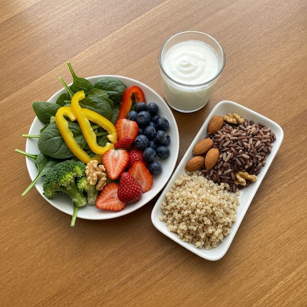 Balanced nutrition with vegetables and whole grains